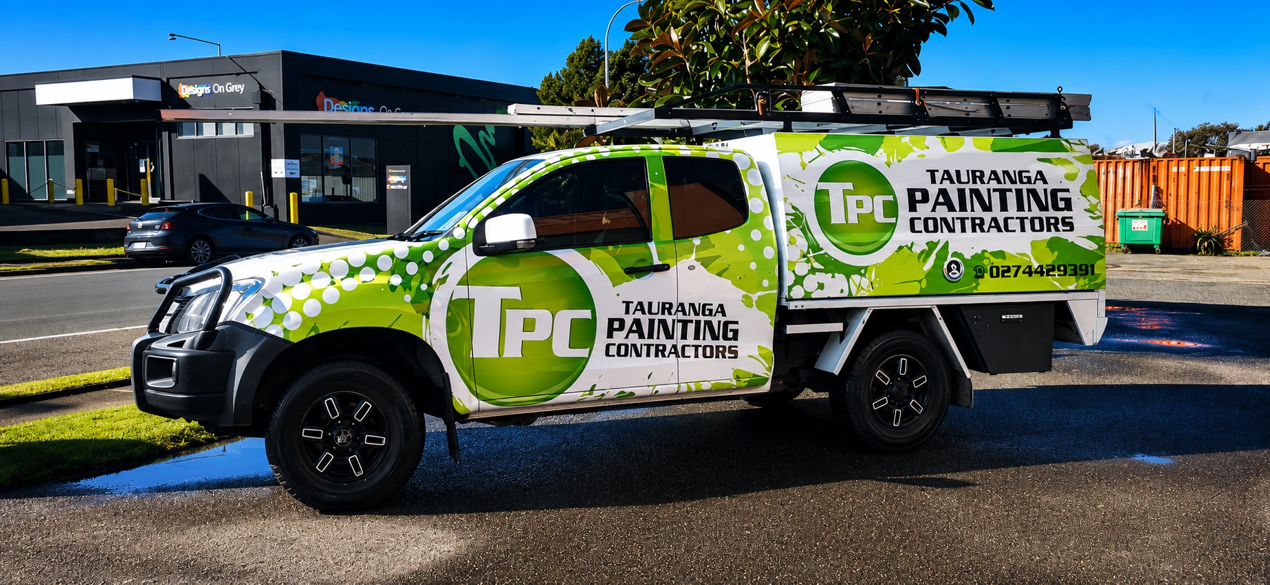 Tauranga Painting Contractors branded ute — house and commercial painters, Bay of Plenty. Call 027 442 9391